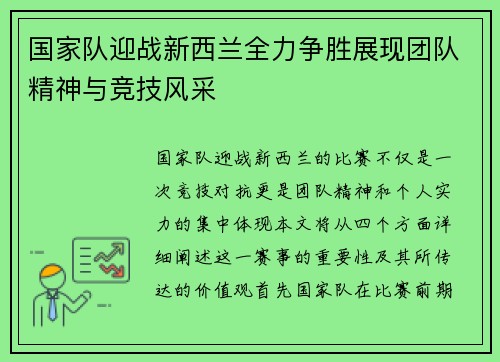 国家队迎战新西兰全力争胜展现团队精神与竞技风采