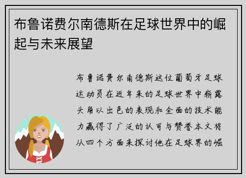 布鲁诺费尔南德斯在足球世界中的崛起与未来展望